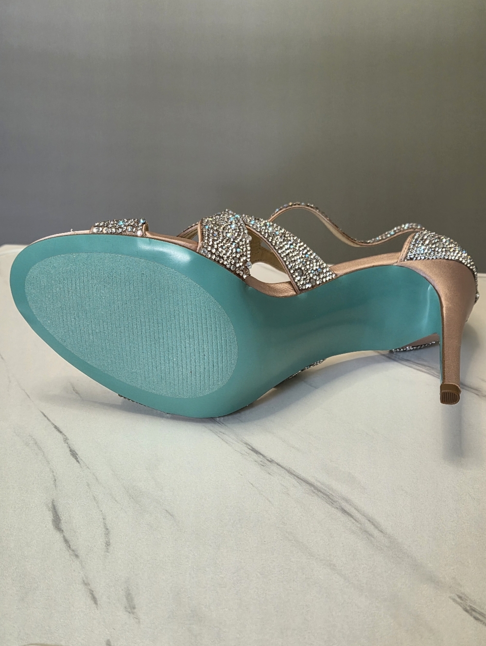 Betsy Johnson x David's Bridal Champagns Crystal Strappy Heels - Picture 9 of 10